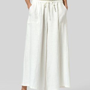 Vivid Linen Elastic Wide Leg Culottes - Off White